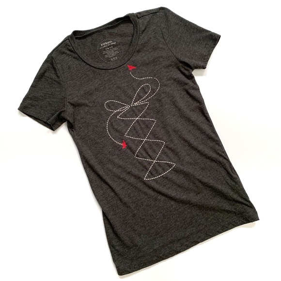 Fossil Red Bird Ribbon Burnout Tee Size Small - Picture 1 of 4